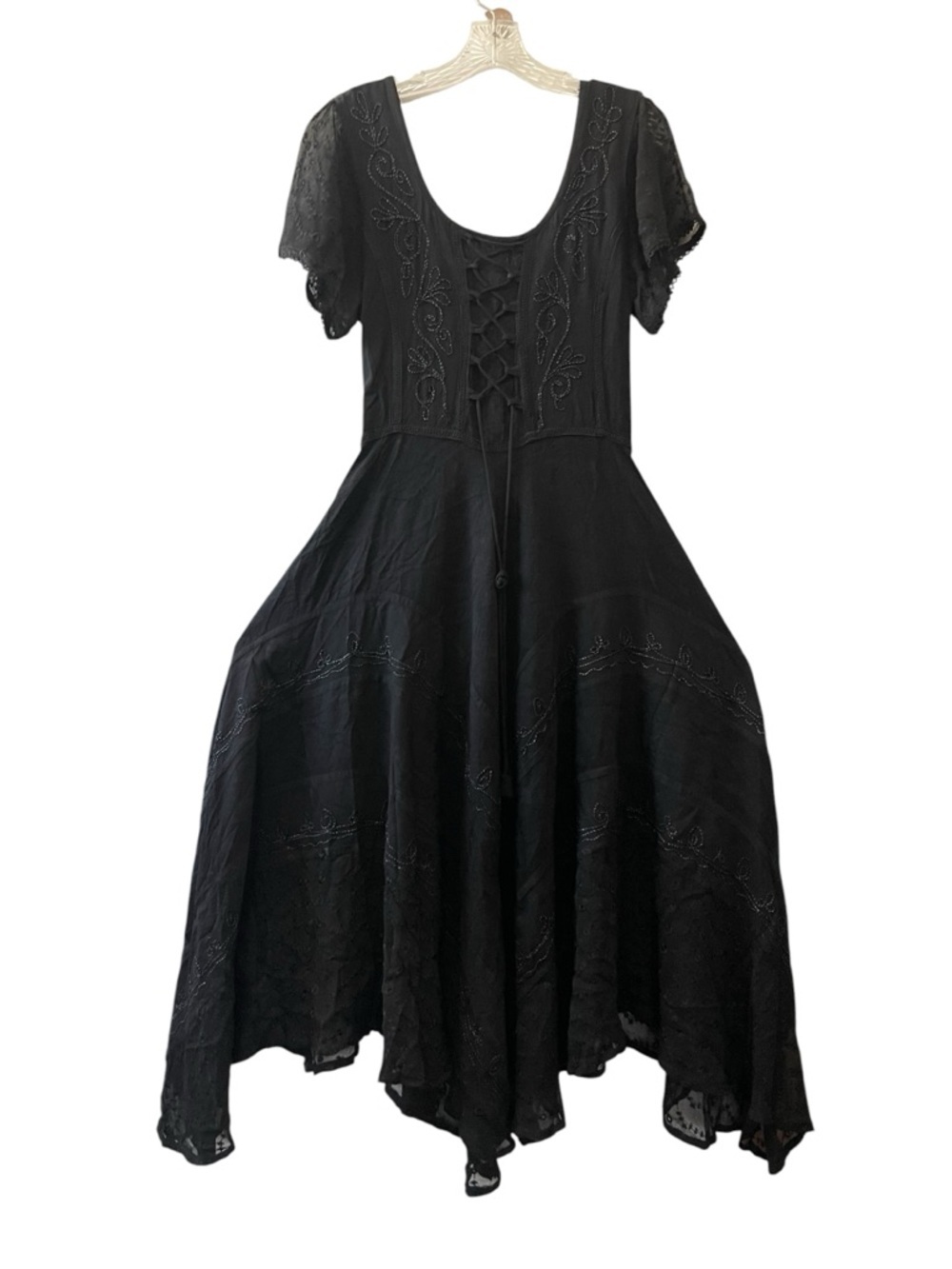 Sakkas Black Fairy Boho Embroidered Maxi Dress NWT S/M Gothic Cottage